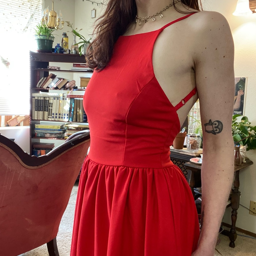 Backless red dress